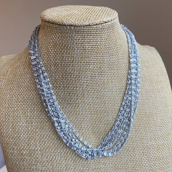 Lightweight Multi-Strand Silver Necklace and Matching Pierced Dangle Earrings - Picture 2 of 10